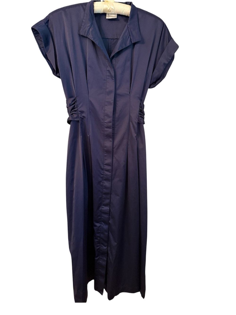 Finley Sateen Sport Shirt Dress Navy Blue Belted Midi Dress USA Small